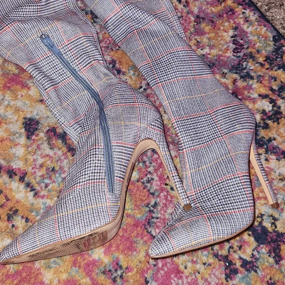 Forever 21 Glen Plaid Thigh High Boots Blue and Red 7.5
